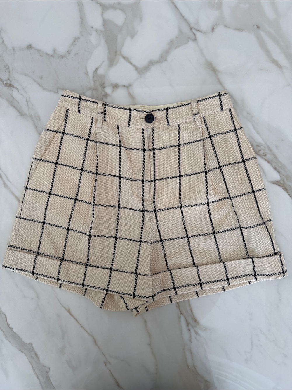 Rag & Bone Beige Windowpane High-Rise Women's Shorts